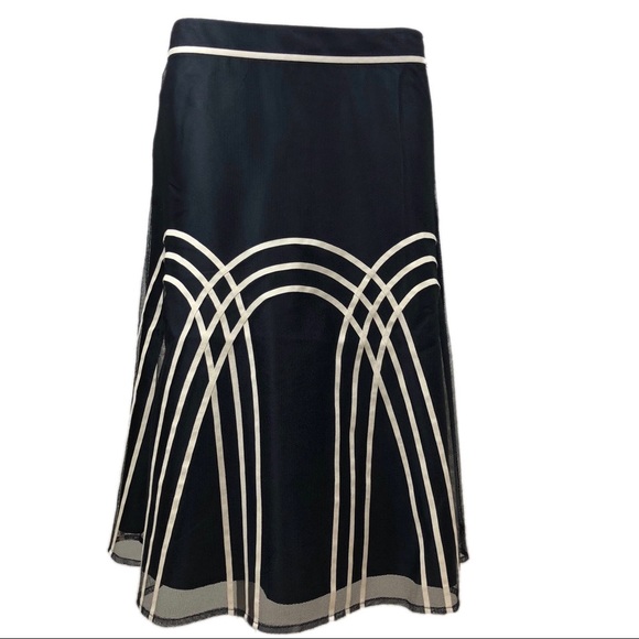 LOFT Petite Blue & Ivory Mesh Midi Skirt | 8P NWT - Picture 1 of 6